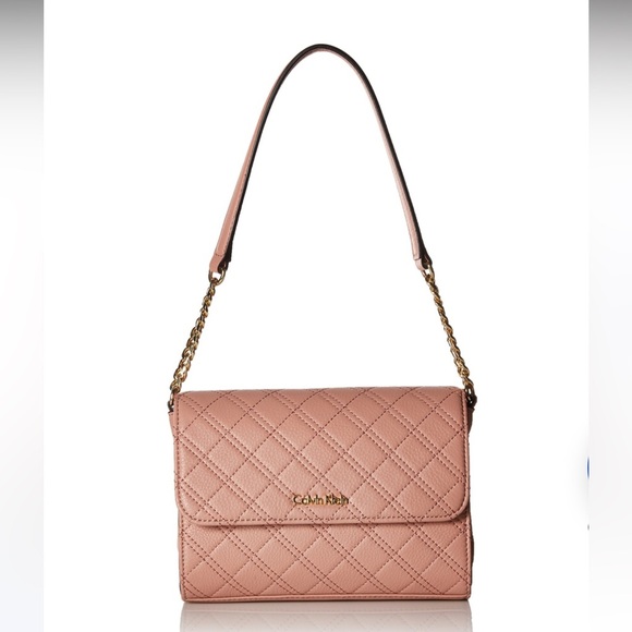 Calvin Klein Permanent Quilted Pebble leather Shoulder Bag flap rusted pink - Picture 1 of 14